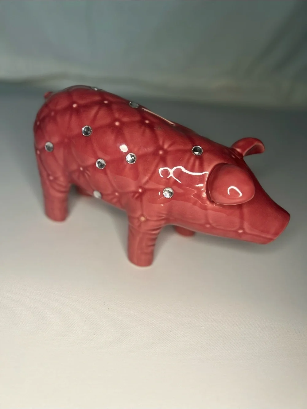 IMAX Corp Abilene Pink Quilted Rhinestone Ceramic Piggy Bank